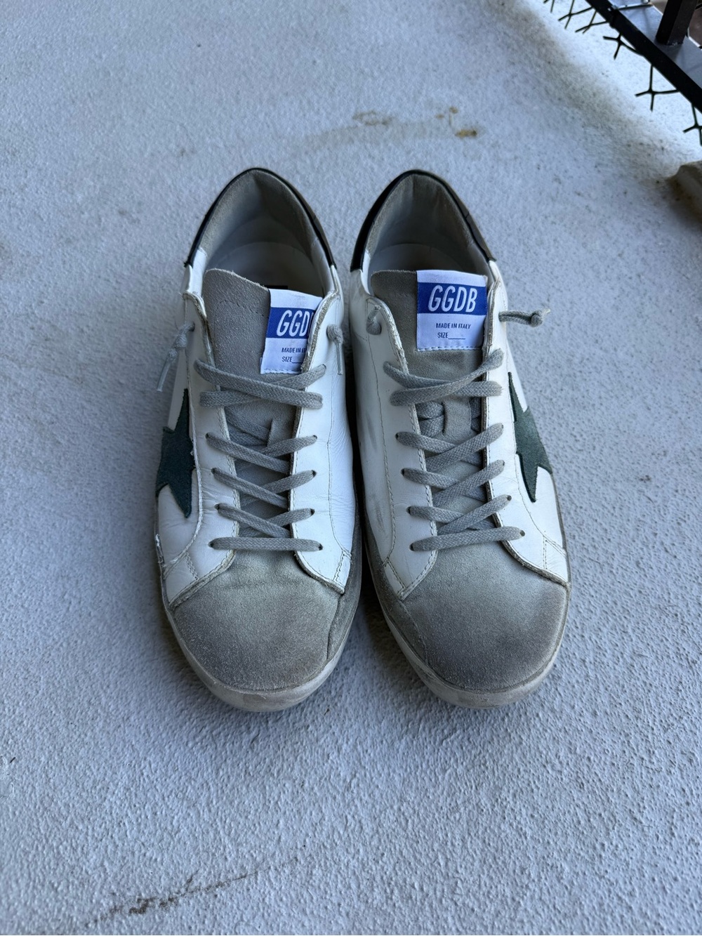 Golden Goose White Low-Top Sneakers with Green Star